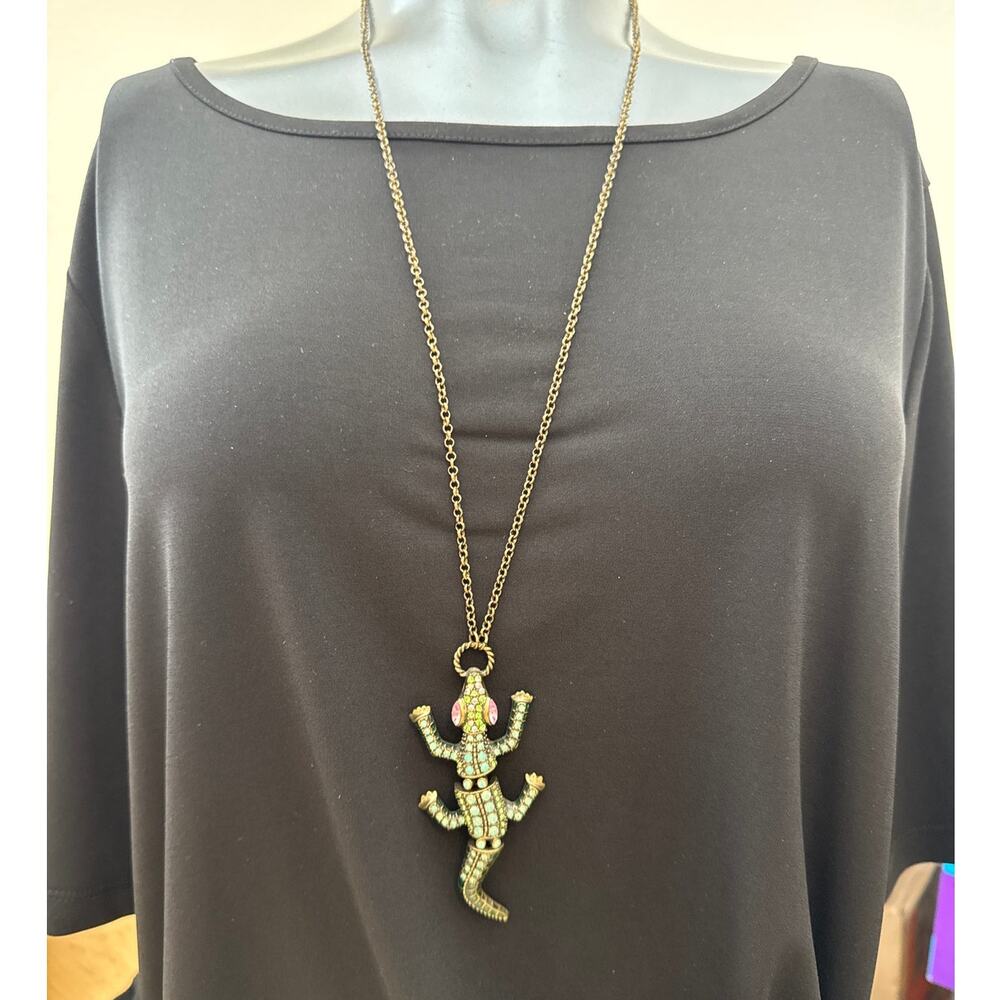 Betsey Johnson Jeweled Alligator Moving Necklace 30" long with a 3 1/2" Pendant